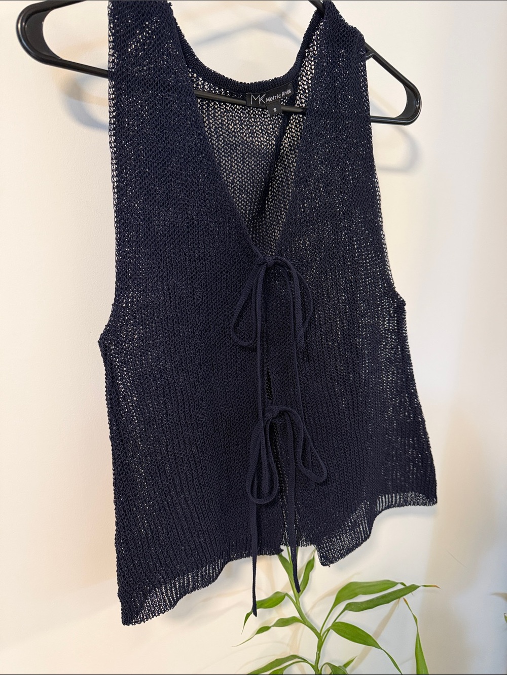**New** MK Metallic Navy Knit Tie-Front Vest
